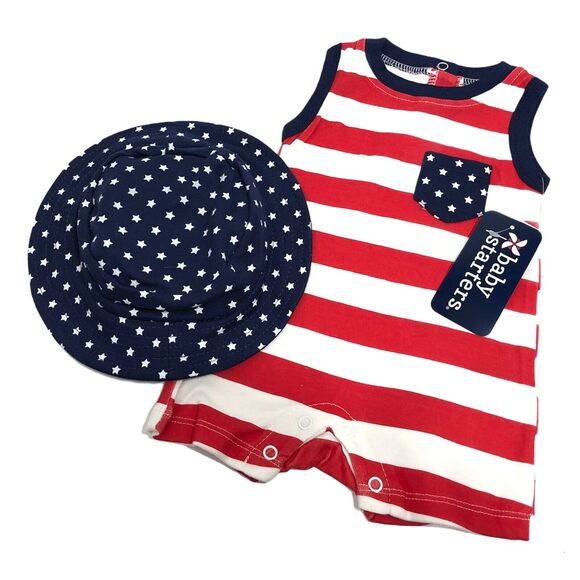 NEW Baby Starters Americana Romper Hat Set Boy Girl Bodysuit 18 Months - Picture 2 of 4